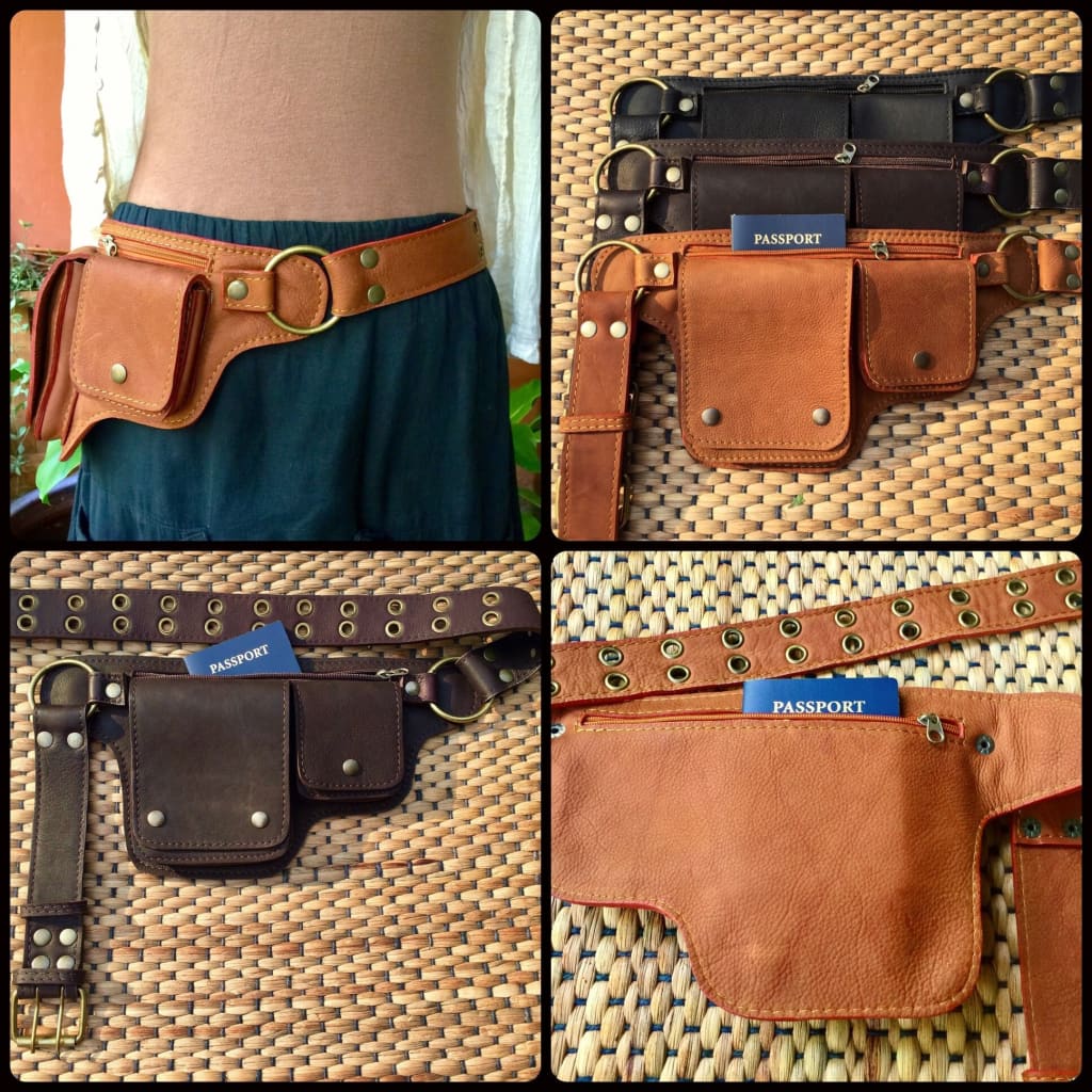 Leather Wallet Travel Purse Waist Bag for Women, Cognac – Rustic Town India